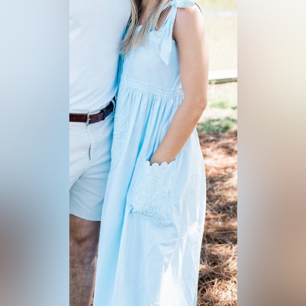 Juliet Dunn Baby Blue Embroidery Cotton Maxi Dress